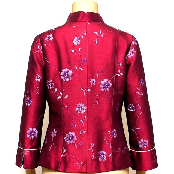 Zi Qing Ge Embroidered Floral Chinese Style Jacket Wine Purple Frog Closures LG - Picture 5 of 11